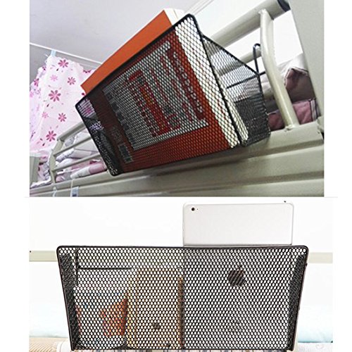Haoun Bedside Hanging Storage Basket Office Desk Dormitory Iron Mesh Origanizer Caddy for Book Phone Magazine Holder-Black