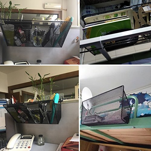 Haoun Bedside Hanging Storage Basket Office Desk Dormitory Iron Mesh Origanizer Caddy for Book Phone Magazine Holder-Black