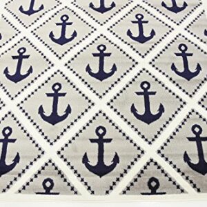 Unique Loom Metro Collection Modern Nautical Coastal Geometric Anchors Area Rug, for Kids, 5 ft x 8 ft, Light Gray/Ivory