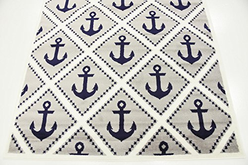 Unique Loom Metro Collection Modern Nautical Coastal Geometric Anchors Area Rug, for Kids, 5 ft x 8 ft, Light Gray/Ivory