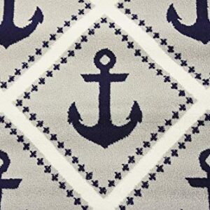 Unique Loom Metro Collection Modern Nautical Coastal Geometric Anchors Area Rug, for Kids, 5 ft x 8 ft, Light Gray/Ivory