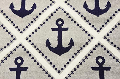 Unique Loom Metro Collection Modern Nautical Coastal Geometric Anchors Area Rug, for Kids, 5 ft x 8 ft, Light Gray/Ivory