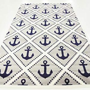 Unique Loom Metro Collection Modern Nautical Coastal Geometric Anchors Area Rug, for Kids, 5 ft x 8 ft, Light Gray/Ivory