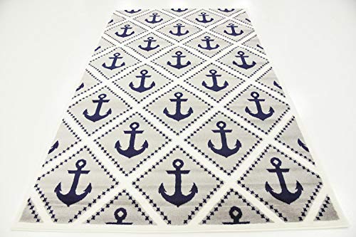 Unique Loom Metro Collection Modern Nautical Coastal Geometric Anchors Area Rug, for Kids, 5 ft x 8 ft, Light Gray/Ivory