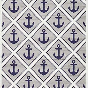 Unique Loom Metro Collection Modern Nautical Coastal Geometric Anchors Area Rug, for Kids, 5 ft x 8 ft, Light Gray/Ivory