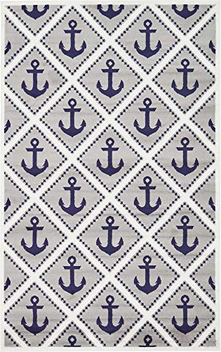 Unique Loom Metro Collection Modern Nautical Coastal Geometric Anchors Area Rug, for Kids, 5 ft x 8 ft, Light Gray/Ivory