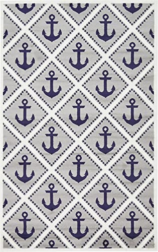 Unique Loom Metro Collection Modern Nautical Coastal Geometric Anchors Area Rug, for Kids, 5 ft x 8 ft, Light Gray/Ivory