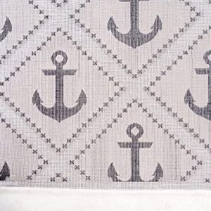 Unique Loom Metro Collection Modern Nautical Coastal Geometric Anchors Area Rug, for Kids, 5 ft x 8 ft, Light Gray/Ivory