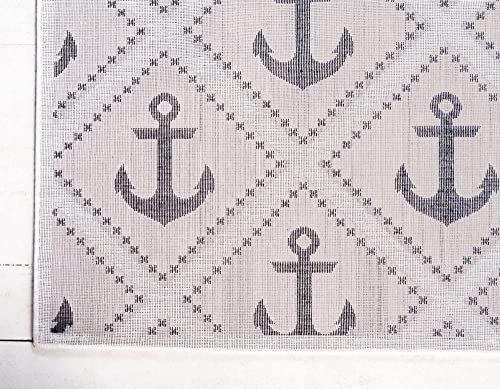 Unique Loom Metro Collection Modern Nautical Coastal Geometric Anchors Area Rug, for Kids, 5 ft x 8 ft, Light Gray/Ivory