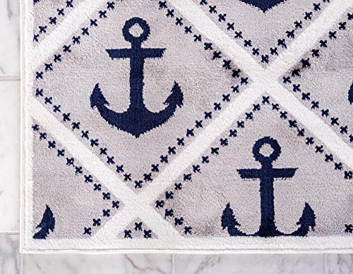 Unique Loom Metro Collection Modern Nautical Coastal Geometric Anchors Area Rug, for Kids, 5 ft x 8 ft, Light Gray/Ivory