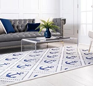 Unique Loom Metro Collection Modern Nautical Coastal Geometric Anchors Area Rug, for Kids, 5 ft x 8 ft, Light Gray/Ivory