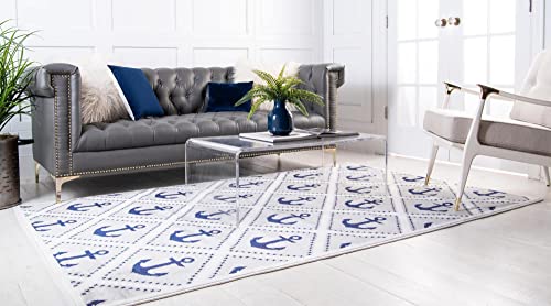 Unique Loom Metro Collection Modern Nautical Coastal Geometric Anchors Area Rug, for Kids, 5 ft x 8 ft, Light Gray/Ivory