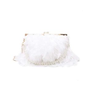 FENICAL Evening Purse with Pearl Strap Chain Clutch Bags Crossbody Bag for Women Girl Ladies (White)