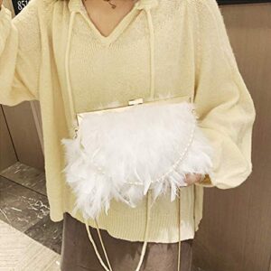 FENICAL Evening Purse with Pearl Strap Chain Clutch Bags Crossbody Bag for Women Girl Ladies (White)