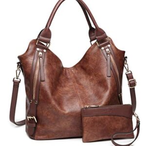 Women Tote Bag Handbags PU Leather Fashion Hobo Shoulder Bags with Adjustable Shoulder Strap, M, Brown