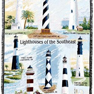 Lighthouses of the Southeast Blanket - Key West Cape Hatteras Sapelo Tybee Harbor Lookout Canaveral Hunting Island - Coastal Ocean Gift Tapestry Throw Woven from Cotton - Made in the USA (72x54)