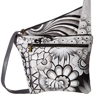 Anna by Anuschka womens Medium Anna Anuschka Handpainted Women s Genuine Leather Asymmetric Slim Crossbody Bag with Zippered Poc, Patchwork Pewter, One Size US