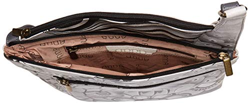 Anna by Anuschka womens Medium Anna Anuschka Handpainted Women s Genuine Leather Asymmetric Slim Crossbody Bag with Zippered Poc, Patchwork Pewter, One Size US