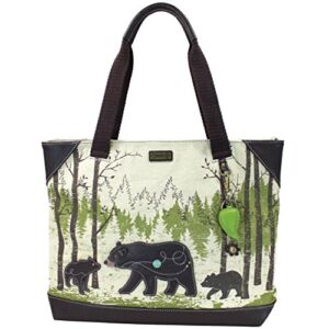 chala safari – tote bag, canvas tote – detachable charm/keychain – safari bear