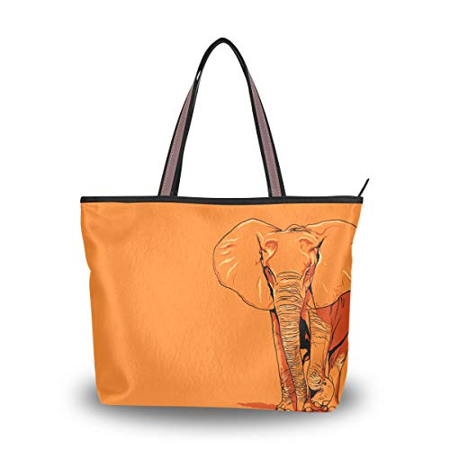 Woman Tote Bag Shoulder Handbag Orange Elephant for Work Travel Business Beach Shopping School