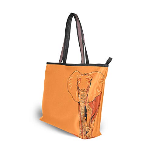 Woman Tote Bag Shoulder Handbag Orange Elephant for Work Travel Business Beach Shopping School