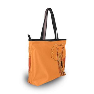 Woman Tote Bag Shoulder Handbag Orange Elephant for Work Travel Business Beach Shopping School