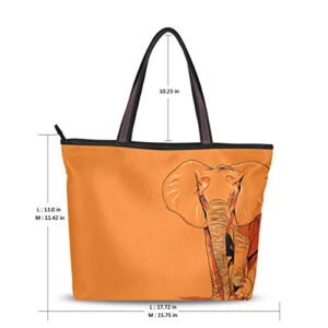 Woman Tote Bag Shoulder Handbag Orange Elephant for Work Travel Business Beach Shopping School