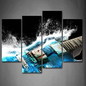 guitar in blue and waves looks beautiful wall art painting the picture print on canvas music pictures for home decor decoration gift
