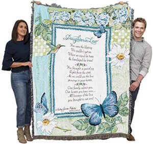 pure country weavers daughter-in-law – poem blanket by audrey jean roberts – gift tapestry throw woven from cotton – made in the usa (72×54)