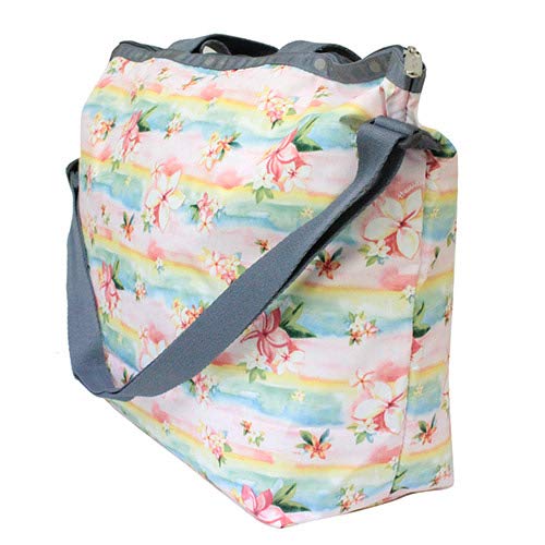 LeSportsac Plumeria Rainbow HAWAII EXCLUSIVE Easy Carry Tote Crossbody + Top Handle Handbag, Style 2431/Color K879, Tropical Hawaiian Plumeria Flowers, Pastel Watercolors, Hawaii Printed on Pattern