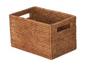 kouboo la jolla rattan shelf handles, small, honey-brown storage basket,
