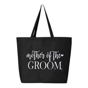 mother of the groom tote bag – black and glitter silver