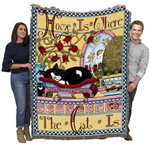 pure country weavers home is where the cat is blanket by alan mccoy – gift for cat lovers – tapestry throw woven from cotton – made in the usa (72×54)
