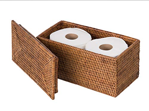 Kouboo La Jolla Rectangular Rattan Box, Honey-Brown Toilet Roll Storage Basket