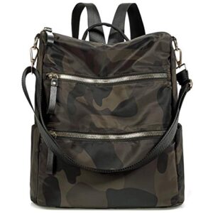 ao ali victory women nylon backpack purse convertible handbags and shoulder bag school bookbags anti theft travel purses casual daypack (b-camo green)