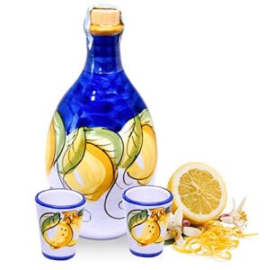hand-painted jar ‘lemon’ filled with limoncello of sorrento (made in italy) with n° 2 glasses