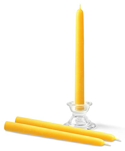 Hyoola 10 Inch Beeswax Taper Candles - 12 Pack - Handmade, All Natural, 100% Pure Unscented Bee Wax Candle - Tall, Decorative, Golden Yellow - 10 Hour Burn Time