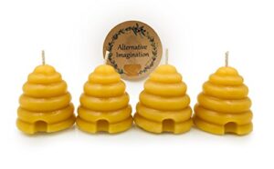 pure beeswax beehive candle set – shaped votive candles with a natural, light honey scent – eco friendly home decor, gifts, favors – hand poured in the usa by alternative imagination (pack of 4)