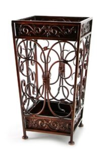 brelso super quality umbrella stand, umbrella holder, antique look metal, entry hallway décor, square style, w/removable drip tray. (red-brown)