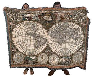 pure country weavers old world antique map blanket – fine art gift tapestry throw woven from cotton – made in the usa (72×54)