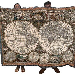 Pure Country Weavers Old World Antique Map Blanket - Fine Art Gift Tapestry Throw Woven from Cotton - Made in The USA (72x54)