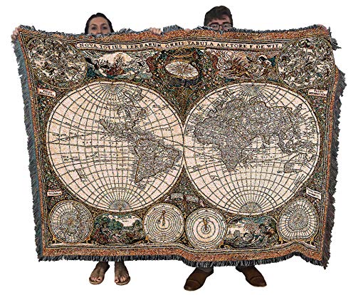 Pure Country Weavers Old World Antique Map Blanket - Fine Art Gift Tapestry Throw Woven from Cotton - Made in The USA (72x54)