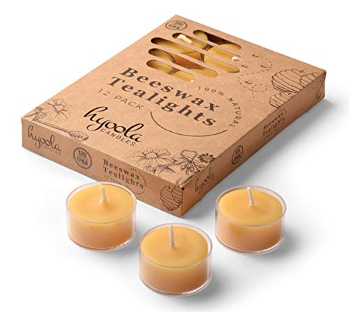 Pure Beeswax Tea Lights - 12 Pack - Handmade Decorative Unscented - Tealight Candles - 4 Hour Burn Time, Clear Cup