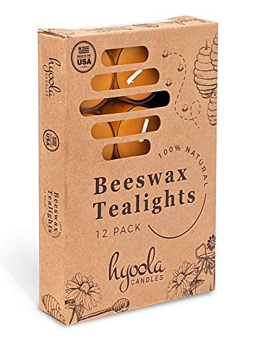 Pure Beeswax Tea Lights - 12 Pack - Handmade Decorative Unscented - Tealight Candles - 4 Hour Burn Time, Clear Cup