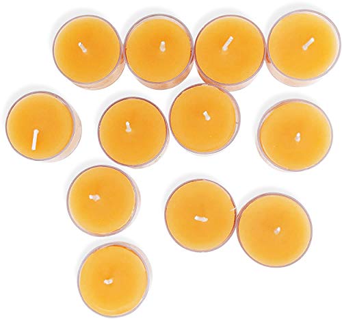 Pure Beeswax Tea Lights - 12 Pack - Handmade Decorative Unscented - Tealight Candles - 4 Hour Burn Time, Clear Cup