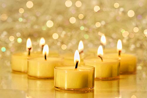 Pure Beeswax Tea Lights - 12 Pack - Handmade Decorative Unscented - Tealight Candles - 4 Hour Burn Time, Clear Cup