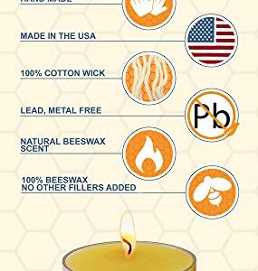 Pure Beeswax Tea Lights - 12 Pack - Handmade Decorative Unscented - Tealight Candles - 4 Hour Burn Time, Clear Cup