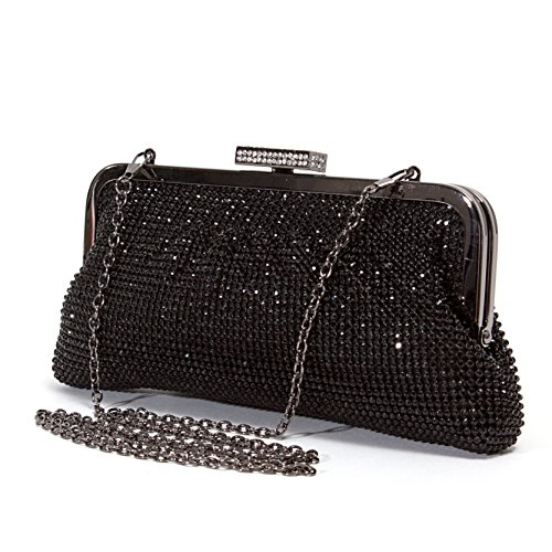 Lady Couture Soft Rhinestone Embellished Clutch Bag, Bag 2015-7 Black