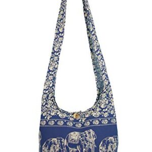 PumPumpz Hippie Boho Elephant Crossbody Bohemian Gypsy Sling Shoulder Bag Medium Size (Twins Elephant Navy)