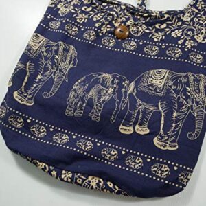 PumPumpz Hippie Boho Elephant Crossbody Bohemian Gypsy Sling Shoulder Bag Medium Size (Twins Elephant Navy)